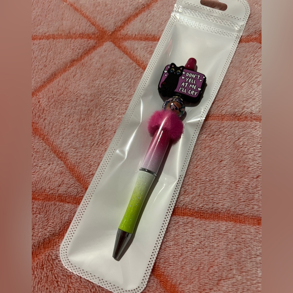 ✨New✨ Hand Beaded “Don’t Yell At Me I’ll Cry” Pen 🐈‍⬛💙